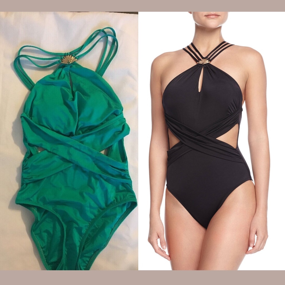 NEW $144 Trina Turk Garden Party Strappy-Back One-Piece Jade Green [SZ‎ 4 ]
